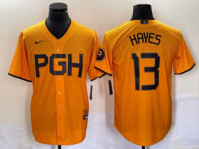 Men%27s Pittsburgh Pirates #13 KeBryan Hayes Gold 2023 City Connect Stitched Jersey 1->pittsburgh pirates->MLB Jersey